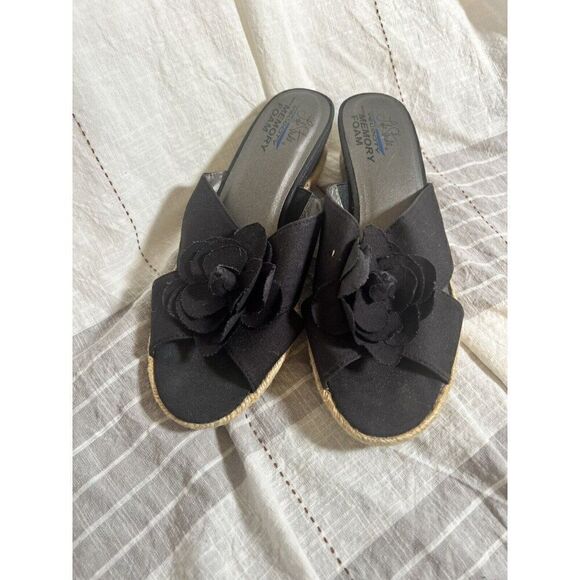 Life Stride Velocity Memory Foam Wedge Sandals 9M Espadrille Black Flower. M3 - Picture 2 of 7